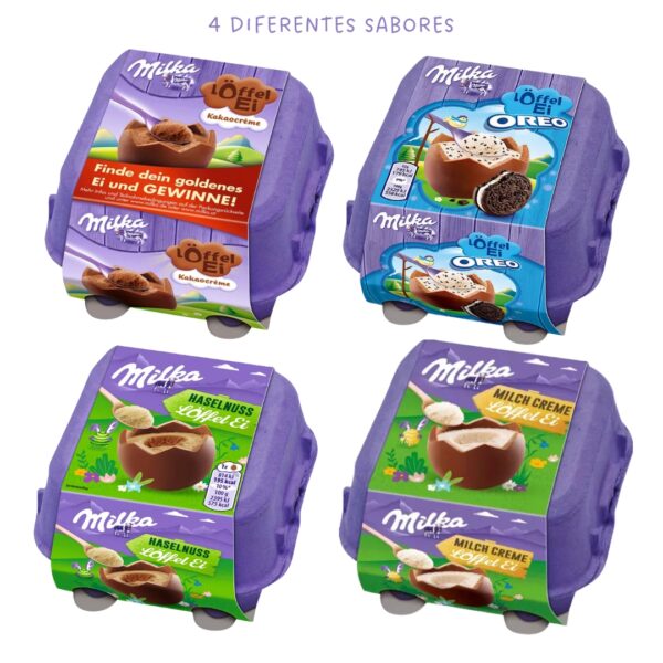 4 Caixas Ovo Chocolate Milka C/ colher de madeira
