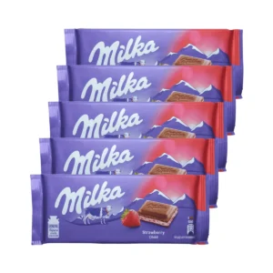 Kit 5 Chocolate com sabor morango Milka 100g
