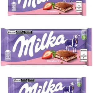 Kit Milka 3 Unidades Chocolate Milka Morango Barra 100G